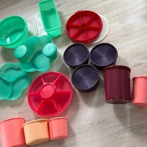 Tupperware lot - serving trays, chip bowl, storage containers, bowls